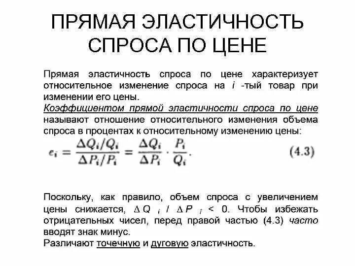 Прямая эластичность спроса по цене. Прямая эластичность спроса по цене