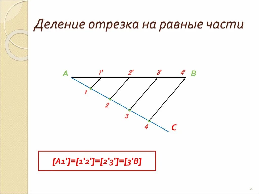 Деление отрезка на 3 равные части. Деление отрезка прямой на равные части. Разделить отрезок на равные части. Разделить отрезок на три равные части. Отрезок разделили в отношении 3 4