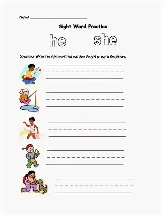Write he she. She Sight Word Worksheet. He she Worksheet. He she it Worksheets for Kindergarten. He or she Worksheet.