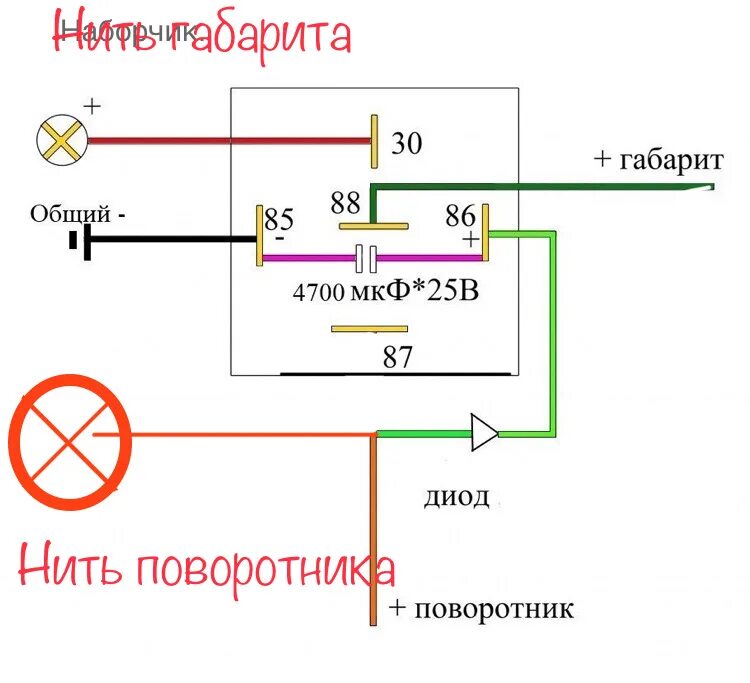 Почему моргает свет при включении. Поворотник с габаритом. Поворотники управляются по минусу. Мигающие указатели поворотов. Схема габарит мигал поворотником.