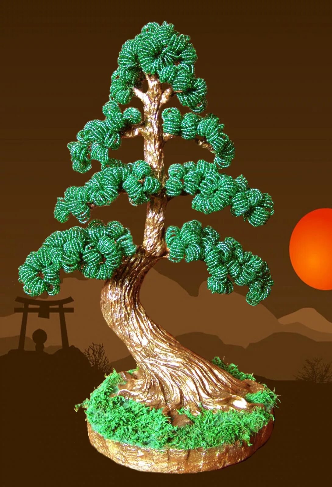 Секвойядендрон бонсай. Бисерное дерево золотое 56563. Бисероплетение деревья. Поделка дерево. Легкое дерево своими руками