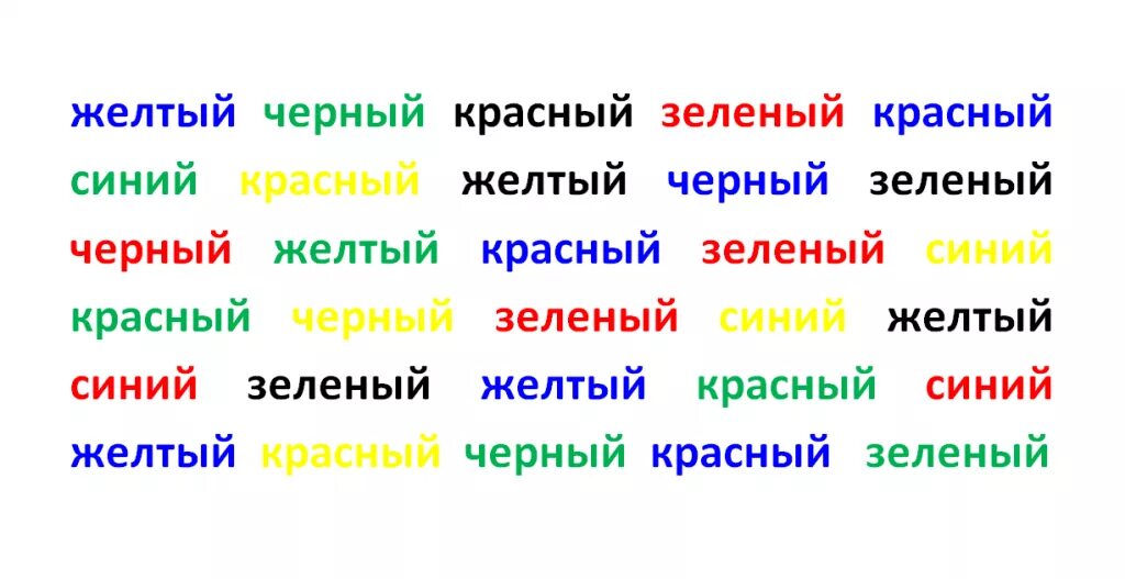 Желтого составить слова. Струп тесты для скорочтения. Слова разного цвета. Цветные слова. Разноцветные слова.