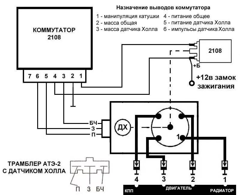 Коммутатор зажигания 2108 схема подключения. Схема коммутатора зажигания ВАЗ 2108. 2108 Коммутатор зажигания схема. Электронное зажигание с коммутатором 2108. Электронный датчик холла