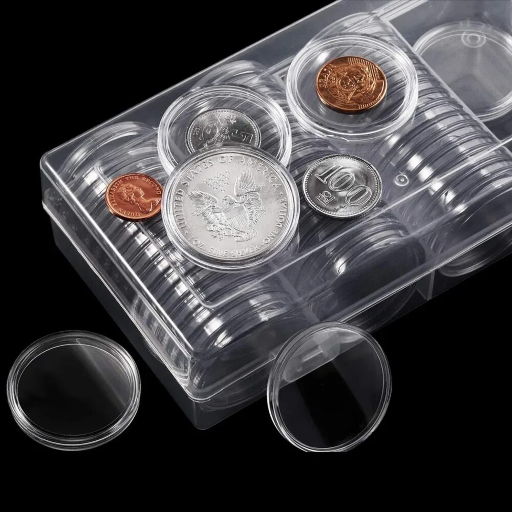 Капсулы для монет 40 мм. Холдер капсула для монет. Бокс для монет. Контейнер для монет в капсулах.