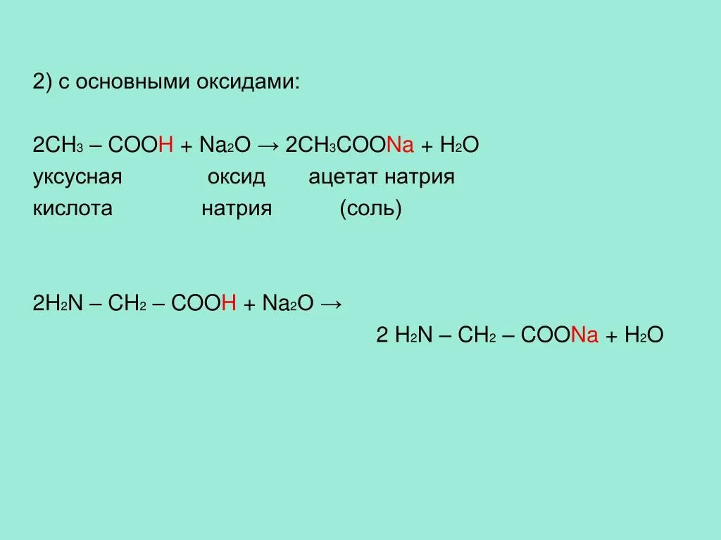 Реакция уксусной кислоты с оксидом натрия