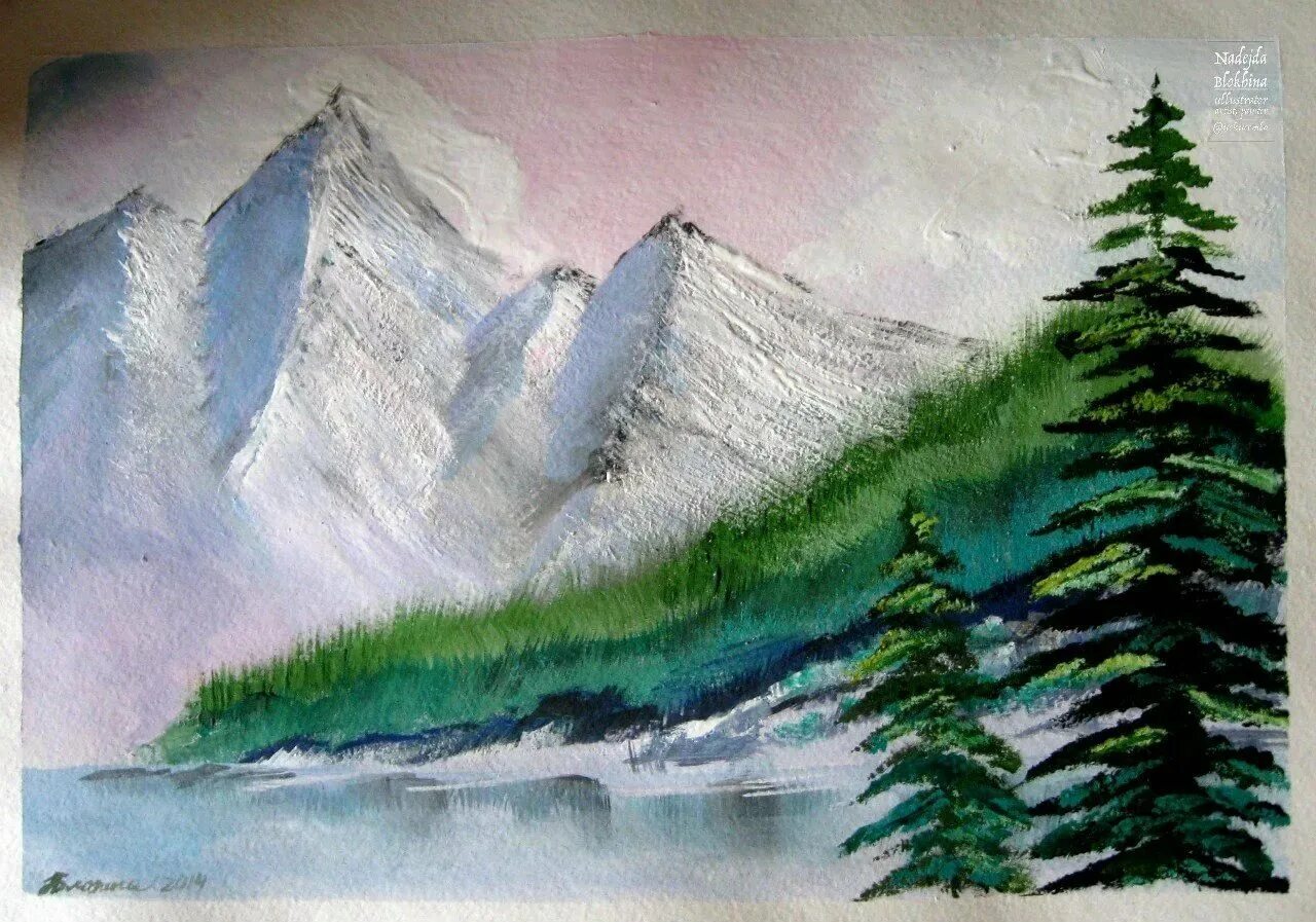 Горы гуашью. Рисование горного пейзажа. Пейзаж легкий. Пейзаж горы карандашом.