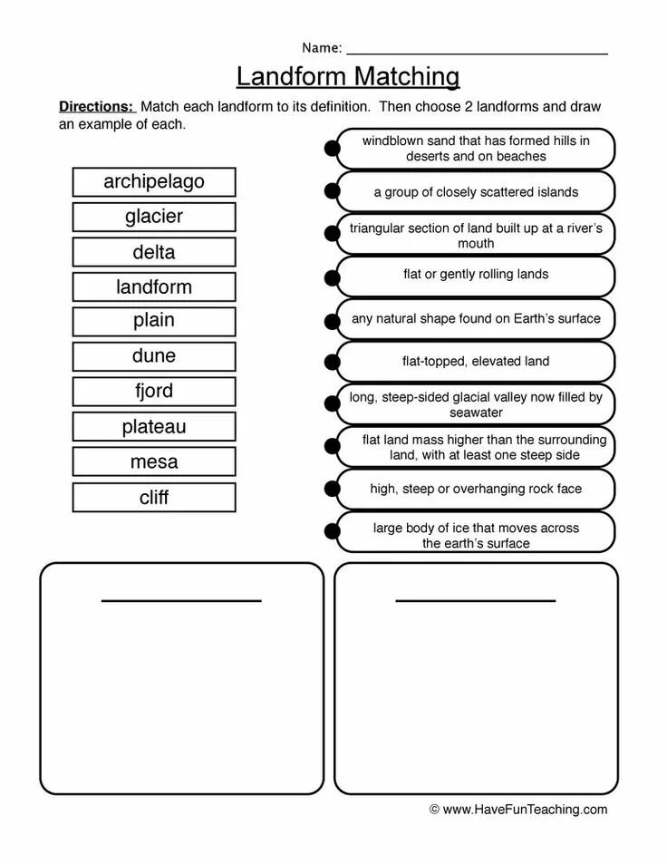 Match each word with its definition. Landforms worksheets. definitions worksheets. mass media worksheets for students.
