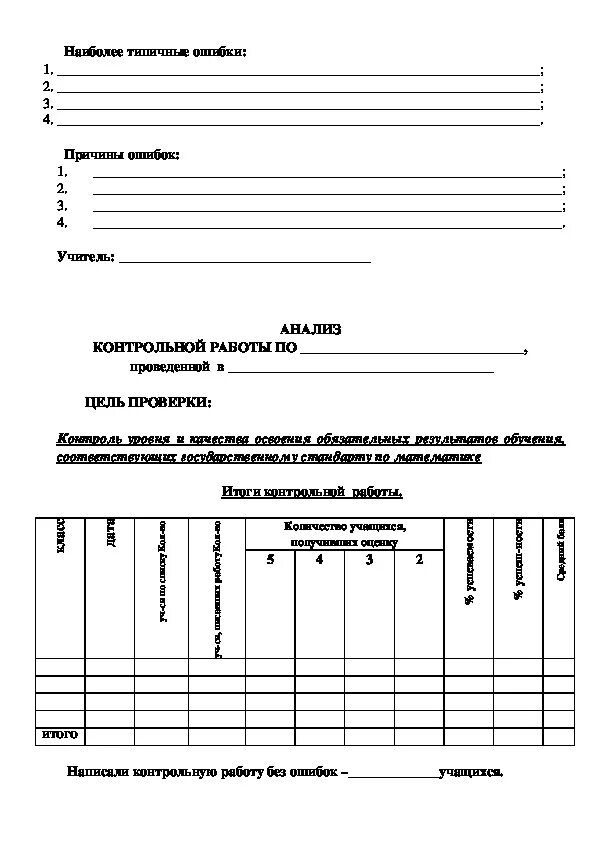 Анализ контрольной английский. Схема анализа контрольной работы по математике 2 класс ФГОС образец. Шаблон анализ контрольной работы. Схема анализа контрольной работы по математике. Бланк анализ контрольной работы.