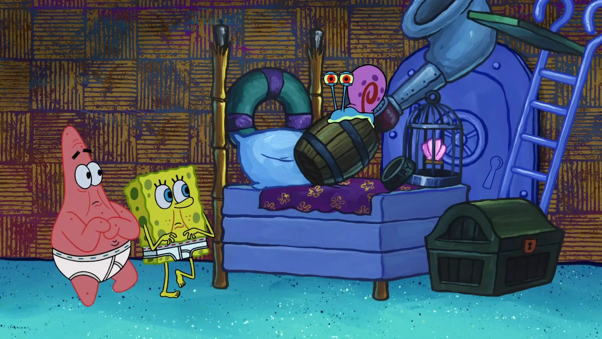 Губка боб 11 штаны. Патрик квадратные штаны Гэри. Spongebob квадратные штаны Seasons. Дом губки Боба Сквидварда и Патрика.