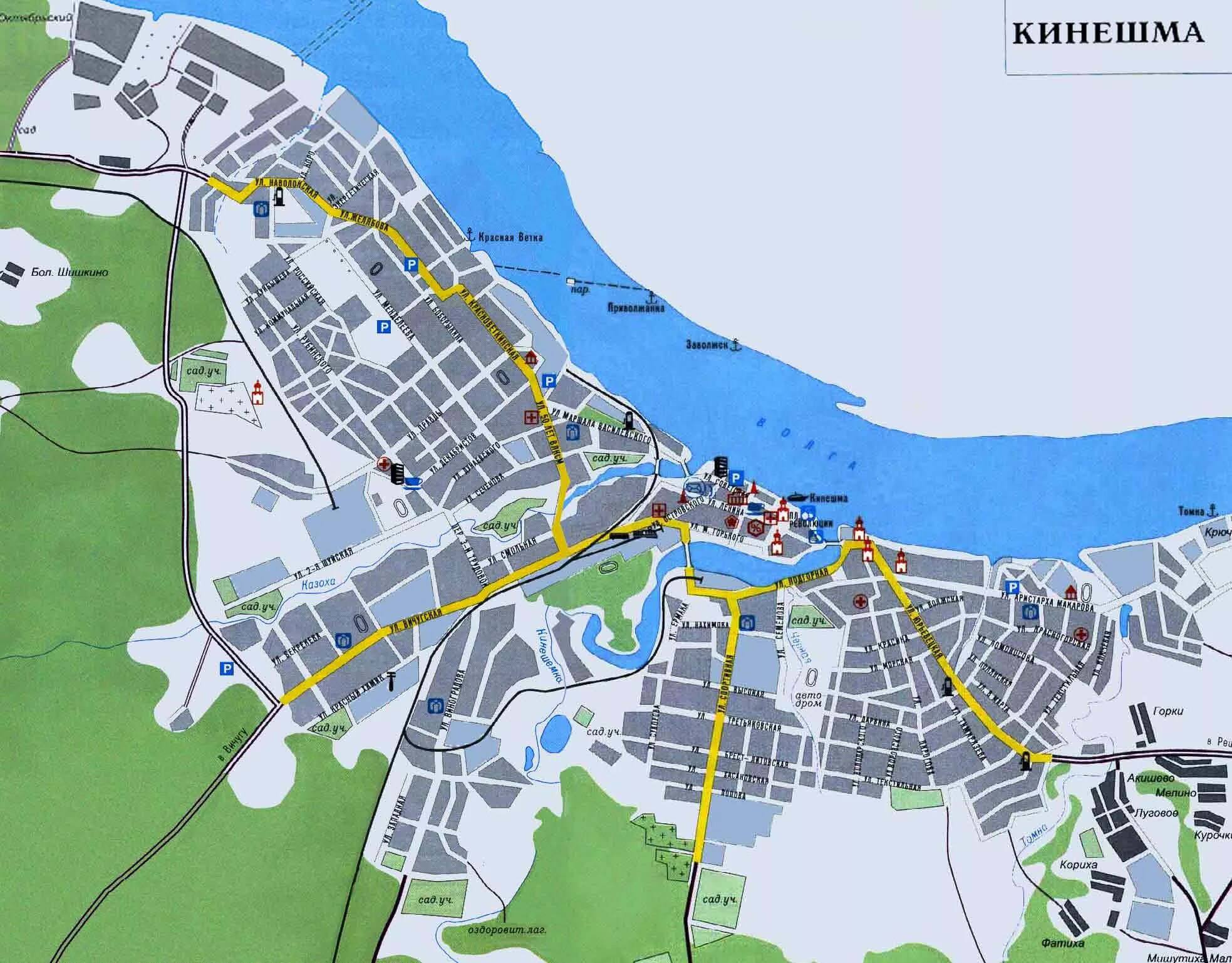 План города россии. Город Кинешма в Ивановской области на карте. Ивановская обл. Г.Кинешма на карте. Г Кинешма Ивановской области на карте. Кинешма достопримечательности на карте.