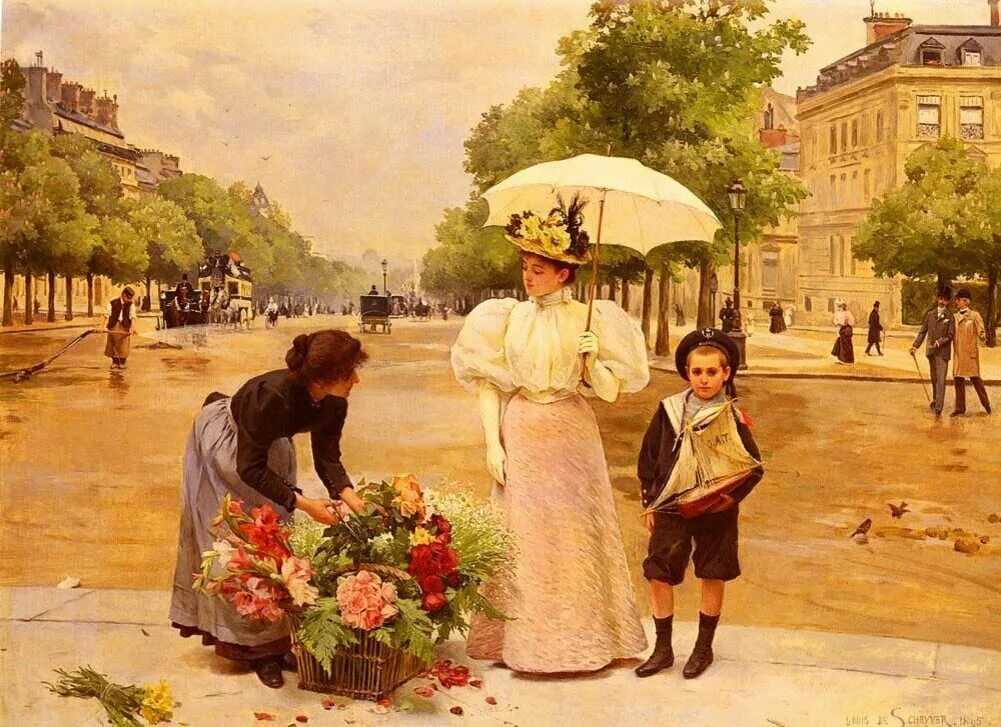 Художник де. Луи мария де шривер (1862 - 1942). художник луи мария де шривер. цветочница луи-мария де шривер. картины луи мария де шривер цветочницы парижа.