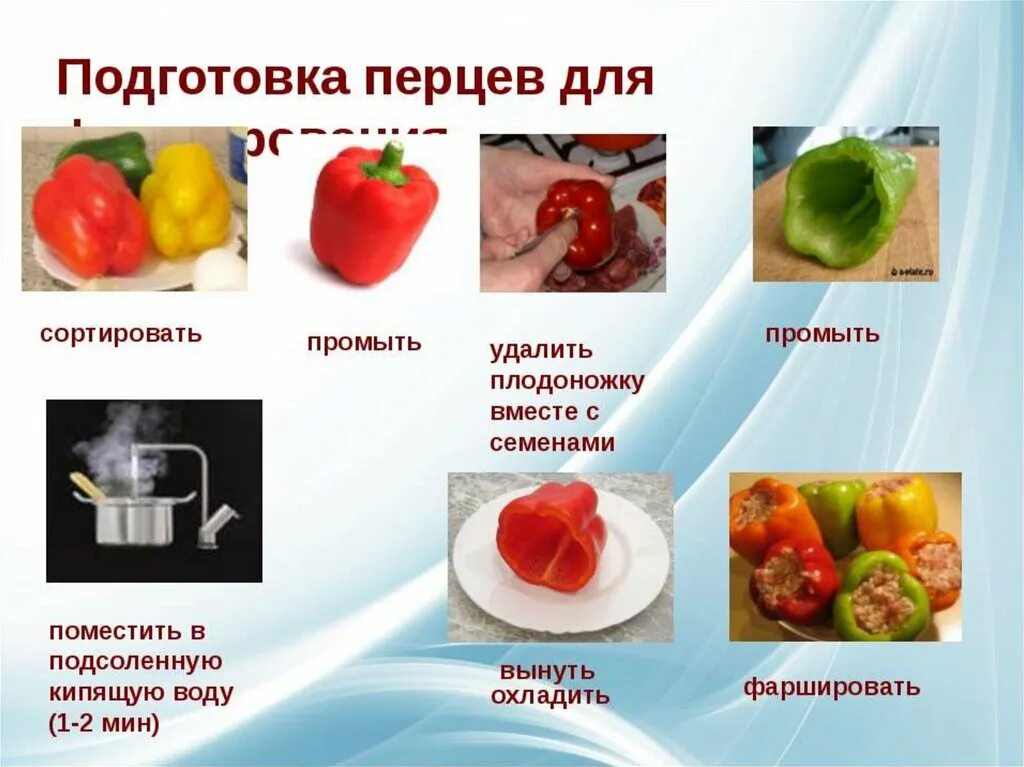 Обработки подготовки овощей. Обработка и подготовка овощей к фаршированию. Подготовка болгарского перца для фарширования. Обработка перца для фарширования. Обработка овощей для фарширования.