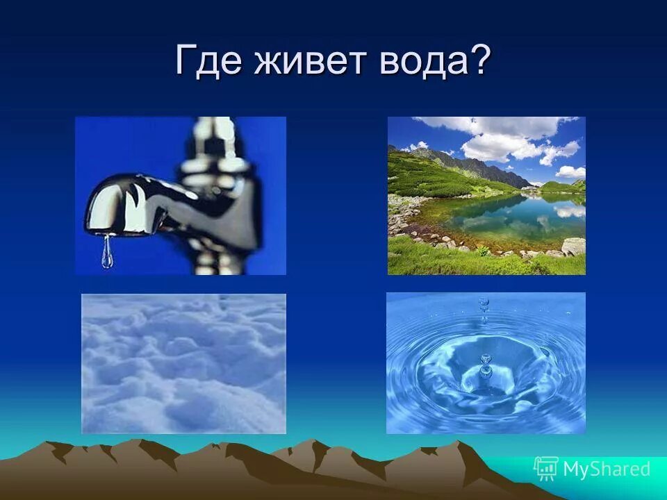 Воды есть такое слово. Где живет вода. Где живет вода для дошкольников. Картинки где встречается вода. Где живет вода картинки для детей.