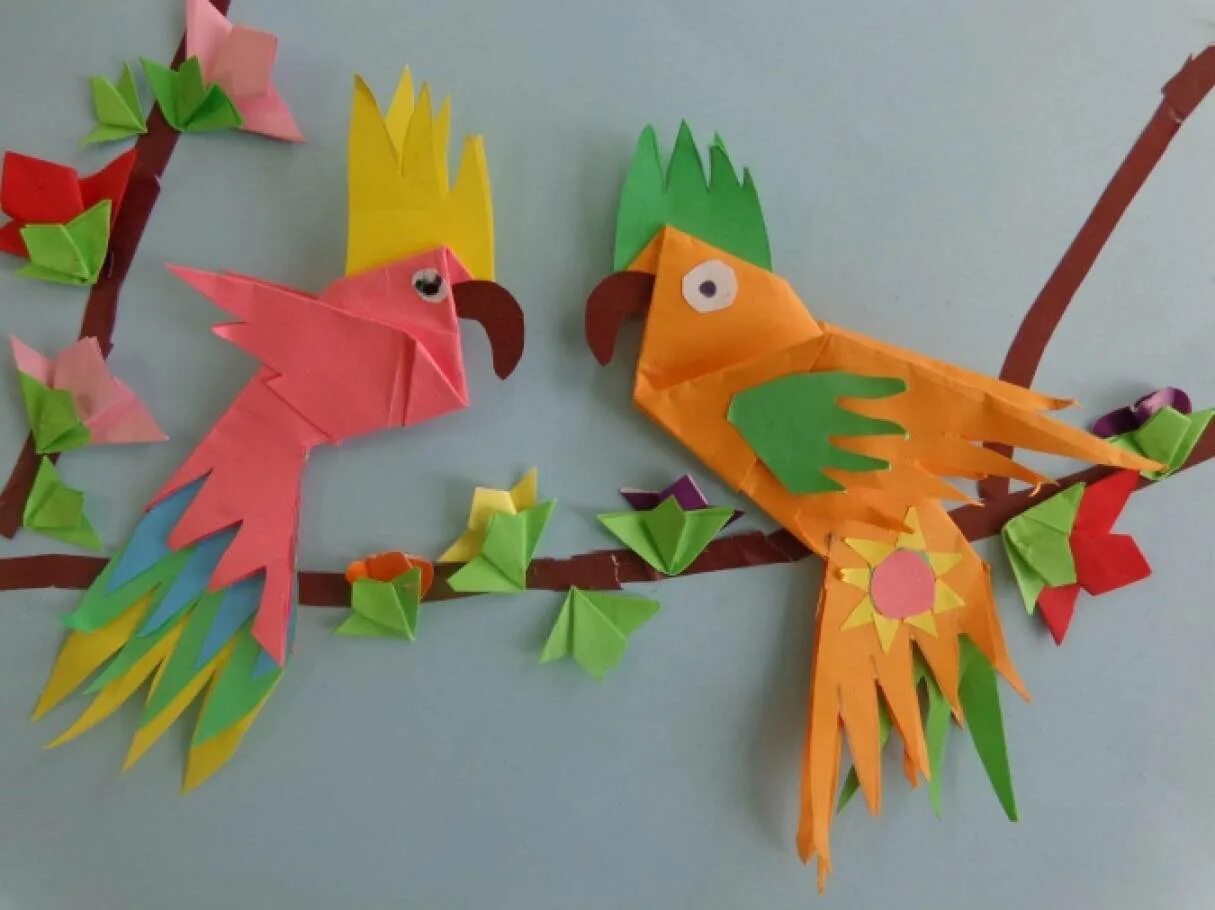 Весенняя аппликация для детей. Весенние поделки для детей. Аппликация оригами. Аппликация весенние птицы.