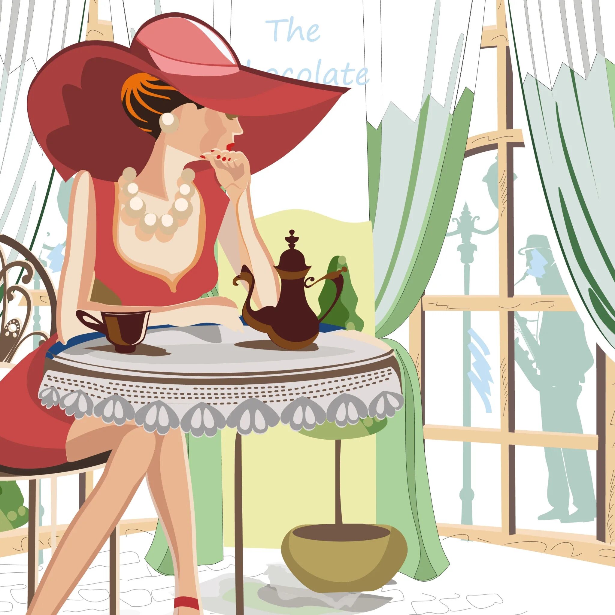 Девушка рисует в кафе. Иллюстрация девушки за столиком. Девушка в кафе иллюстрация. Женщина пьет чай. Пьет чай рисунок