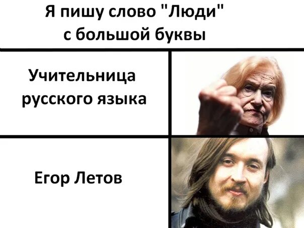 Русский человек с большой буквы. Слово люди пишется с большой буквы Летов. Летов мемы.