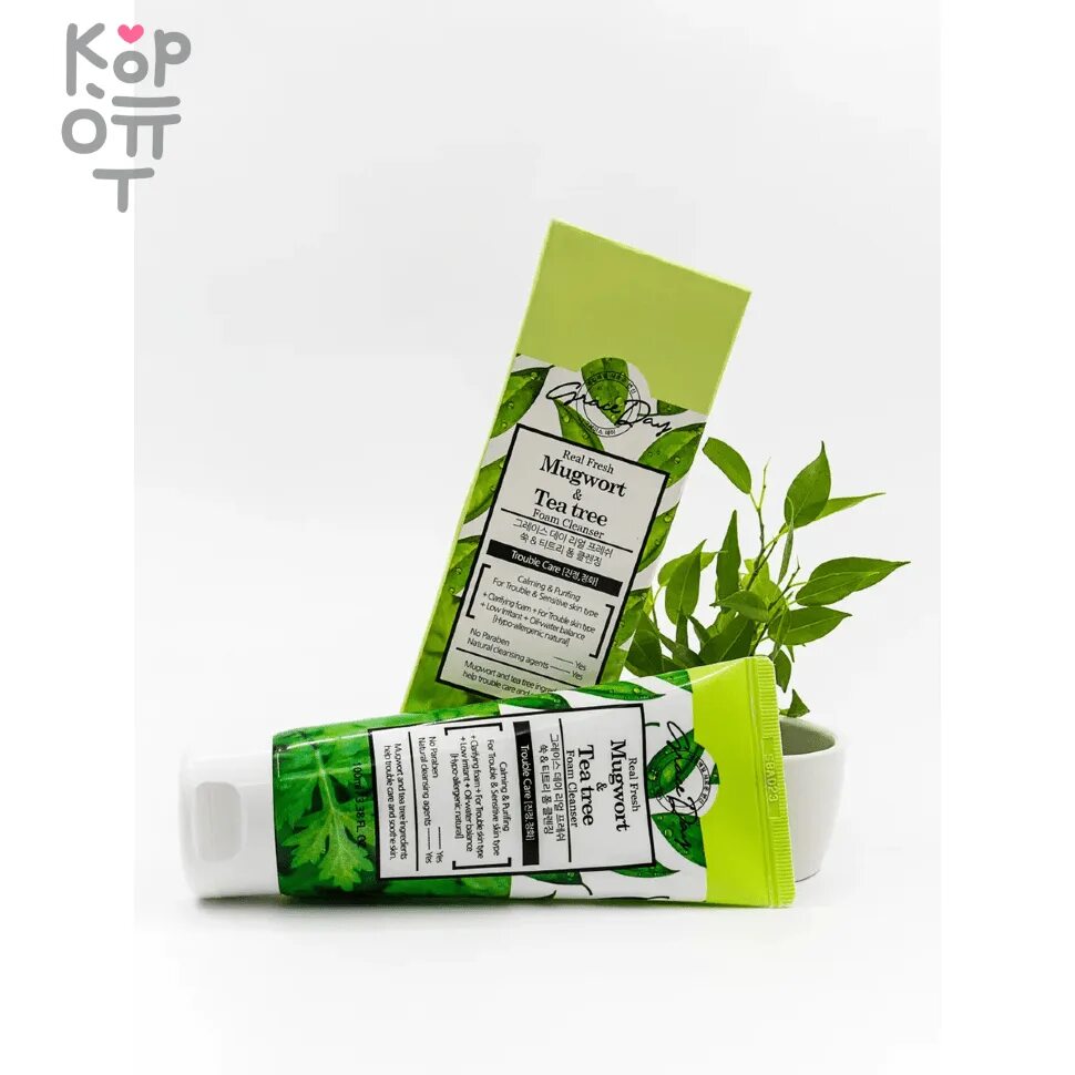 Пенка для умывания с полынью. Grace day real fresh mugwort tea tree foam cleanser. пенка для умывания grace day tree. пенка для умывания с чайным деревом. mugwort tea tree для умывания.