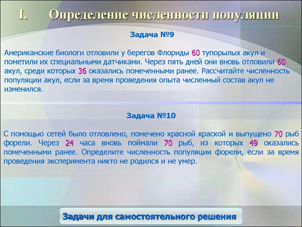 Расчеты популяций. Задачи на численность популяции. Определение численности популяции. Оценка численности популяции. Задания на динамику популяций.