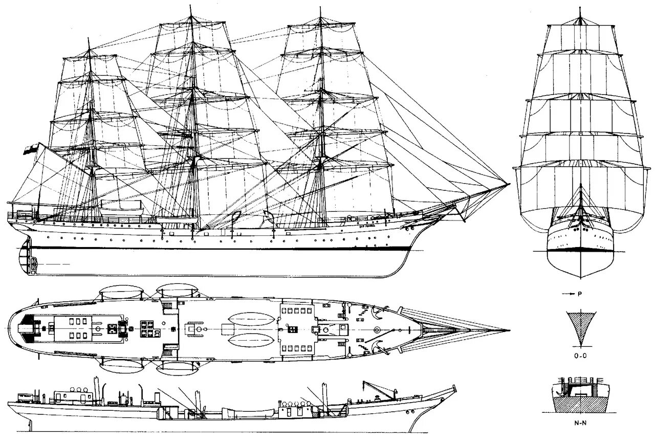Парусник вид сбоку чертёж. Фрегат чертеж