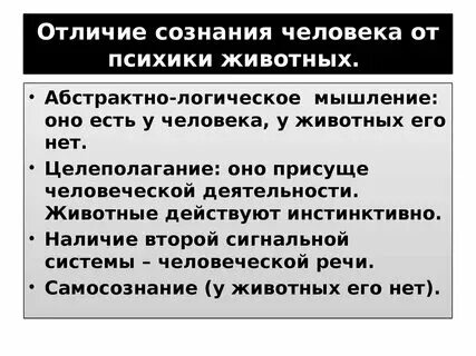 Чем отличается сознание человека от животного. Чем отличается сознание человека от животного