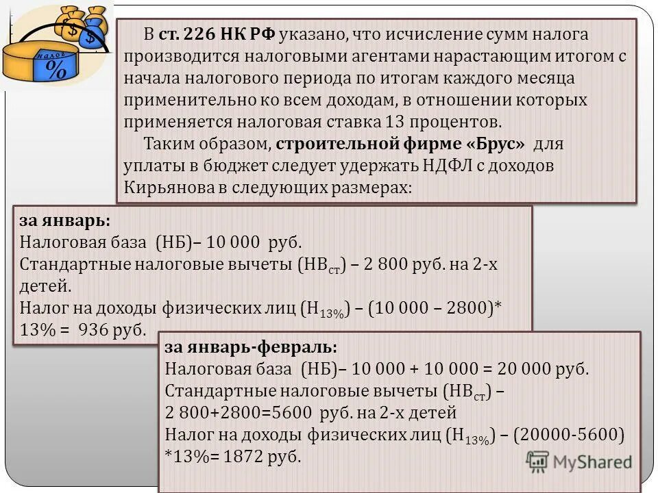 Налоговые органы исчисляют сумму налога