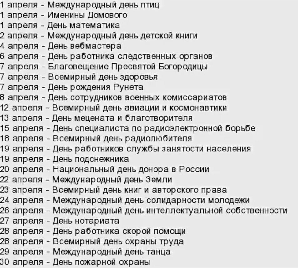 Праздники в апреле. Праздники в апреле каждый день. Какие праздники вопрели. Российские праздники в апреле.