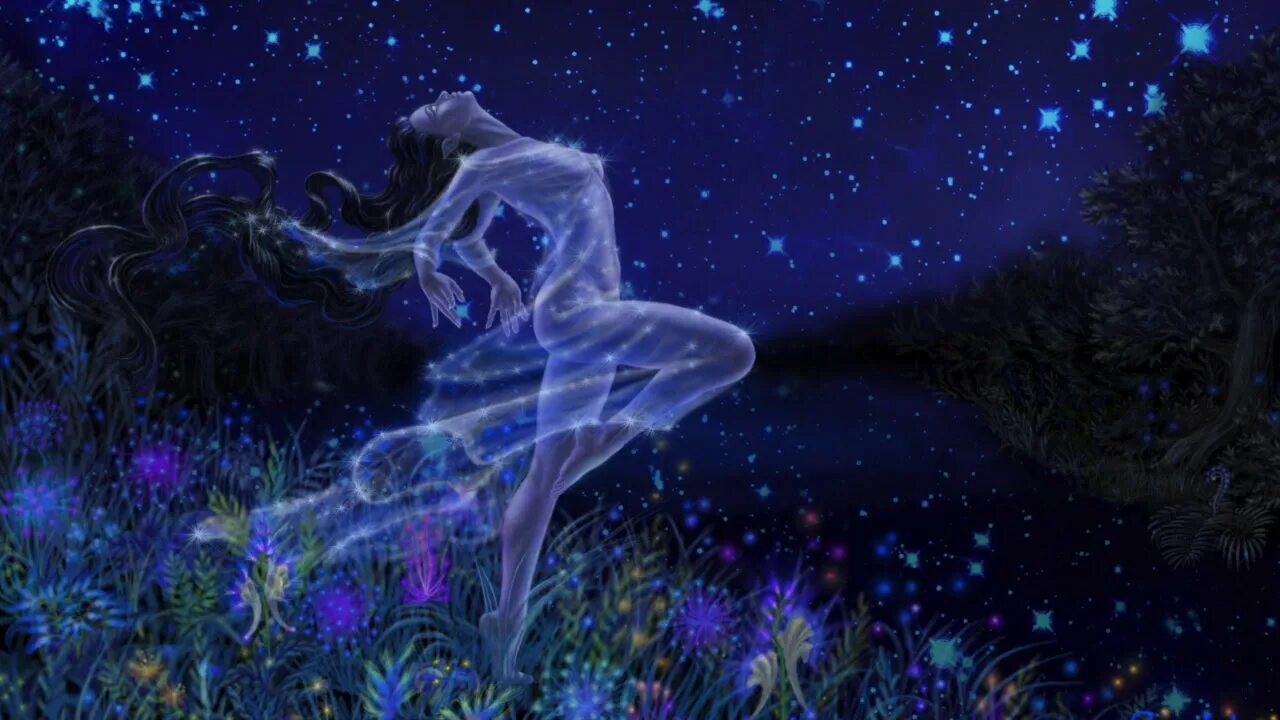 Девушка ведьма. Волшебная ночь. Девушка-луна. Ночь арты. Ночь колдовства.