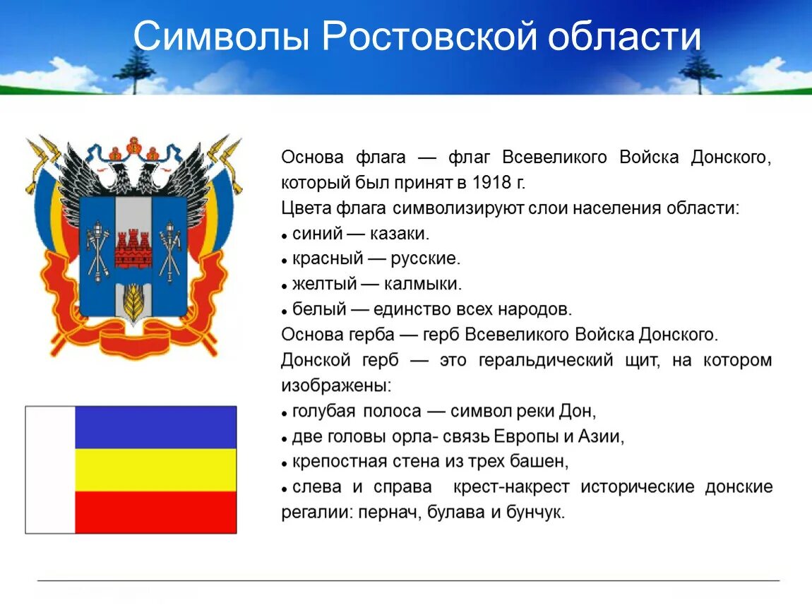 Описание герба ростова на дону. Герб и флаг Ростовской области. Герб и флаг Ростовской области описание.