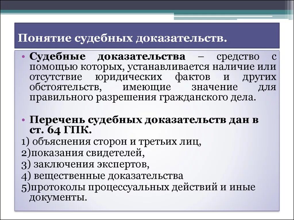 Понятие фактические данных. Понятие судебных доказательств. Понятие и виды судебных доказательств. Доказательства в гражданском процессе. Доказательства и доказывание в гражданском процессе.