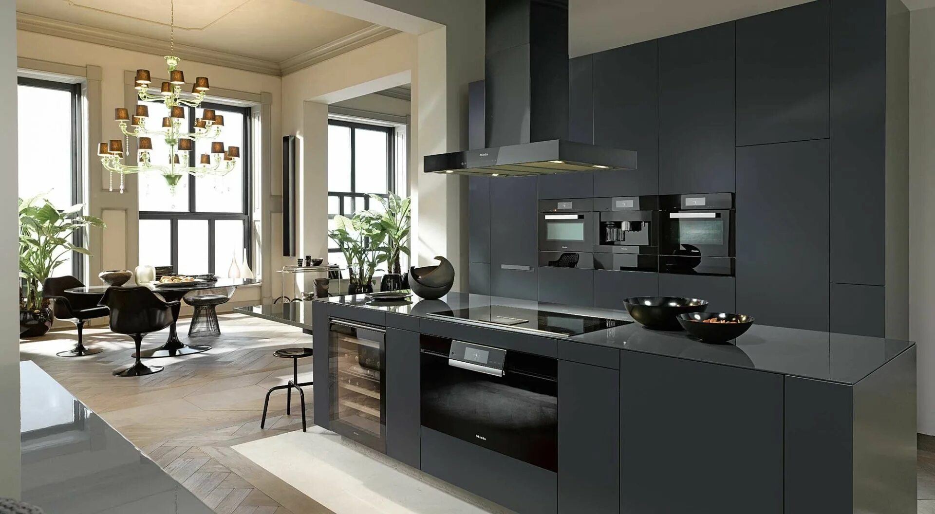 Фото кухней с техникой. Встраиваемая техника Miele. Встраиваемая кофемашина Miele. Современные кухни. Кухня в темном стиле.