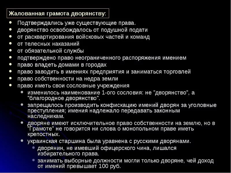 Дворянству изданная екатериной. Жалованная грамота дворянству. Жалованной грамоты дворянству. Положения жалованной грамоты дворянству Екатерины 2.