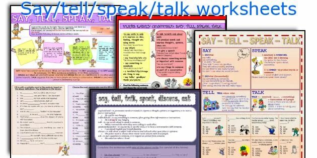 Глаголы say speak tell talk. Said told worksheets. Say tell worksheets. Say tell speak talk упражнения. Said told worksheets.