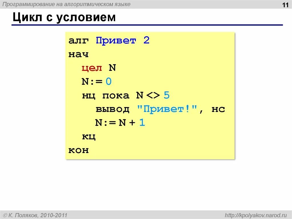 Ключевые слова циклов языка с