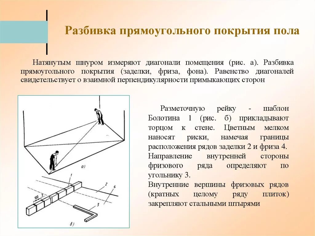 Сопротивление поверхности пола. Разбивка прямоугольного покрытия. Разбивка покрытия пола. Разбивка покрытия пола под облицовку. Разбивка непрямоугольного покрытия.