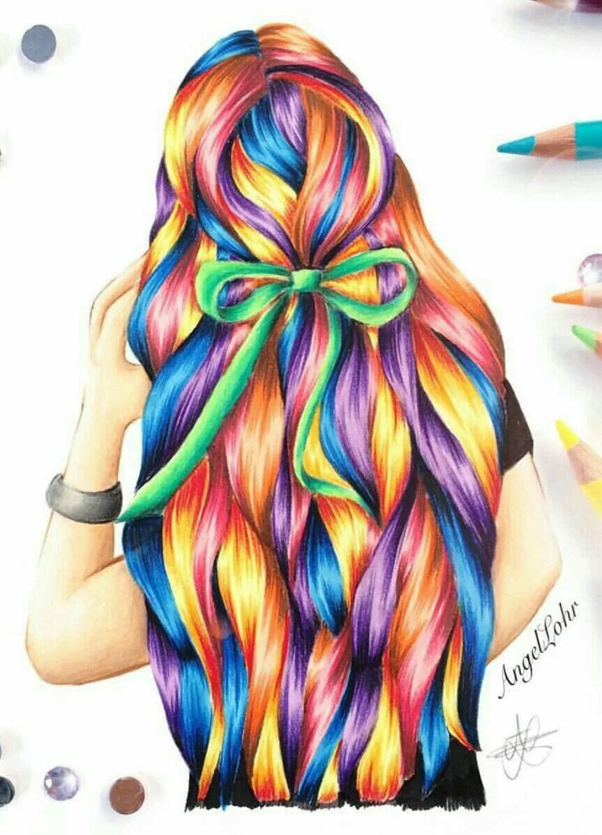 Радужные волосы. Красивые волосы разноцветные. Рисунки для девочек цветные. Рисунки разноцветные.