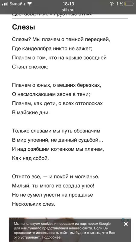 Стихотворение цветаевой о слезы на глазах