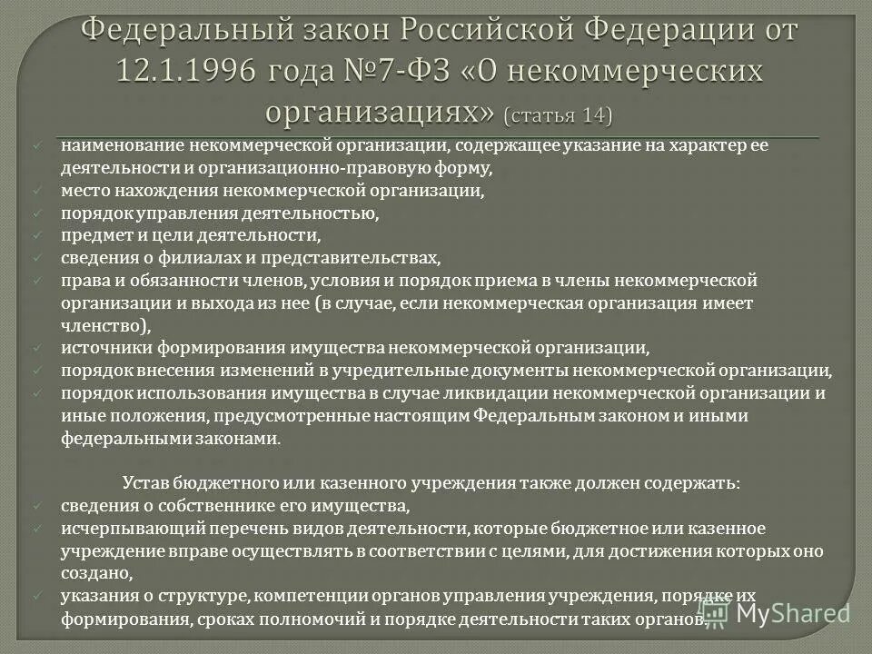 Статья 32 фз 7 о некоммерческих организациях. Закон об НКО. ФЗ О некоммерческих организациях. Учреждения ФЗ О некоммерческих организациях. ФЗ О НКО.