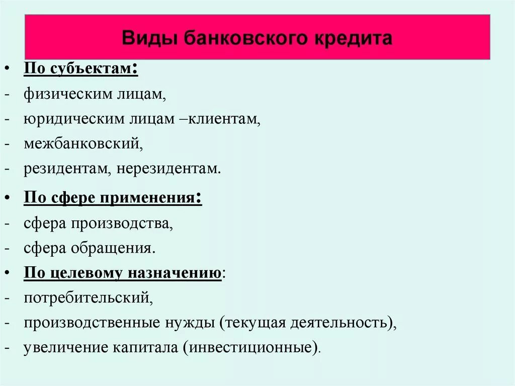 Перечислите основные виды банковского кредита. Видыбанкрвского кредита. Кредиты виды банковских кредитов. Виды кредитования банков.