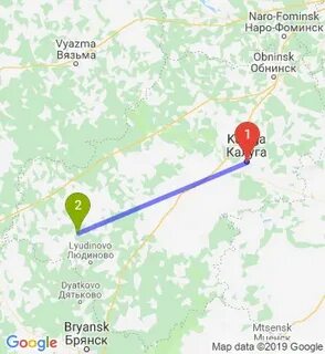Калуга людиново расстояние