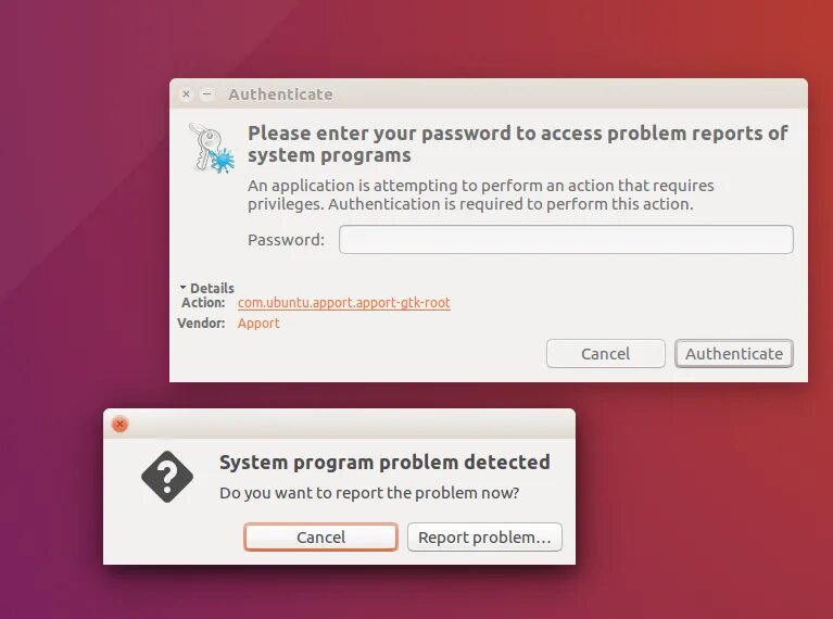 Ubuntu apport-GTK. Required Privileges как найти. Problem reporting.