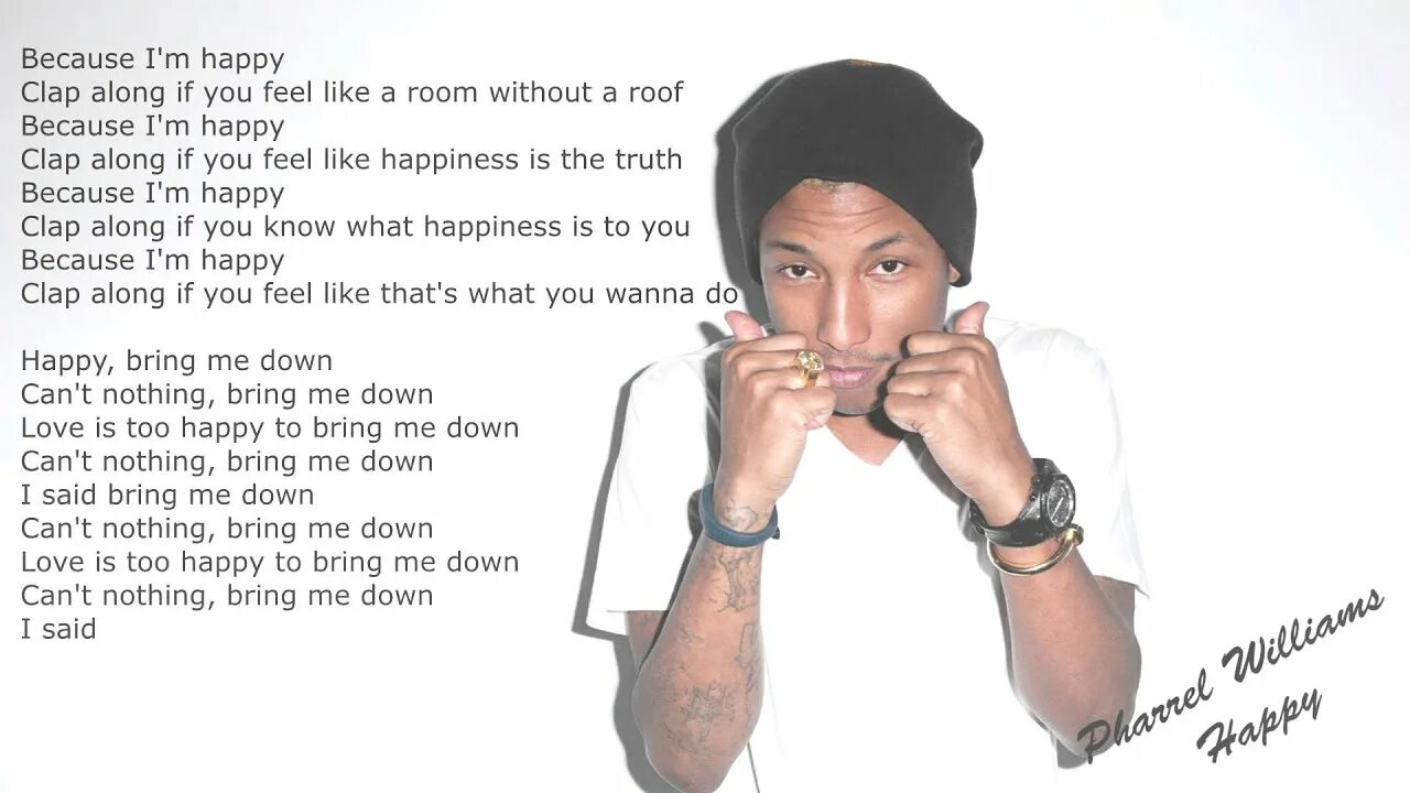 Ооо хэппи песня. Pharrell Williams Happy Lyrics. Happy Фаррелл Уильямс. Happy Фаррелл Уильямс текст. Happy Clap along.