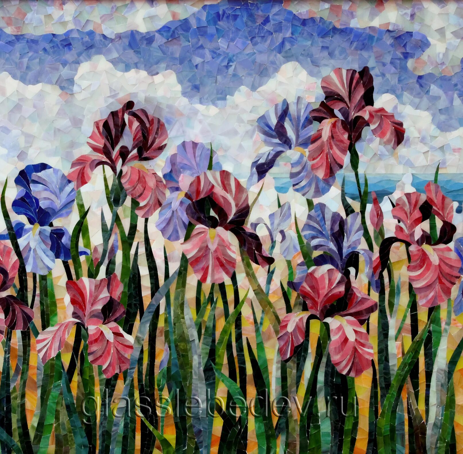 мозаика ирисов. ирис римская мозаика. алмазная мозаика «ирисы антонио». мозайка из стекла картина. мозаика ирисов.