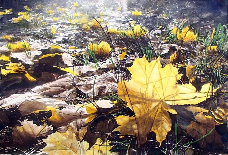 Картина осенних листьев. Листья живопись. Осенние листья картины художников. Листва живопись. Осенний пейзаж акварелью.