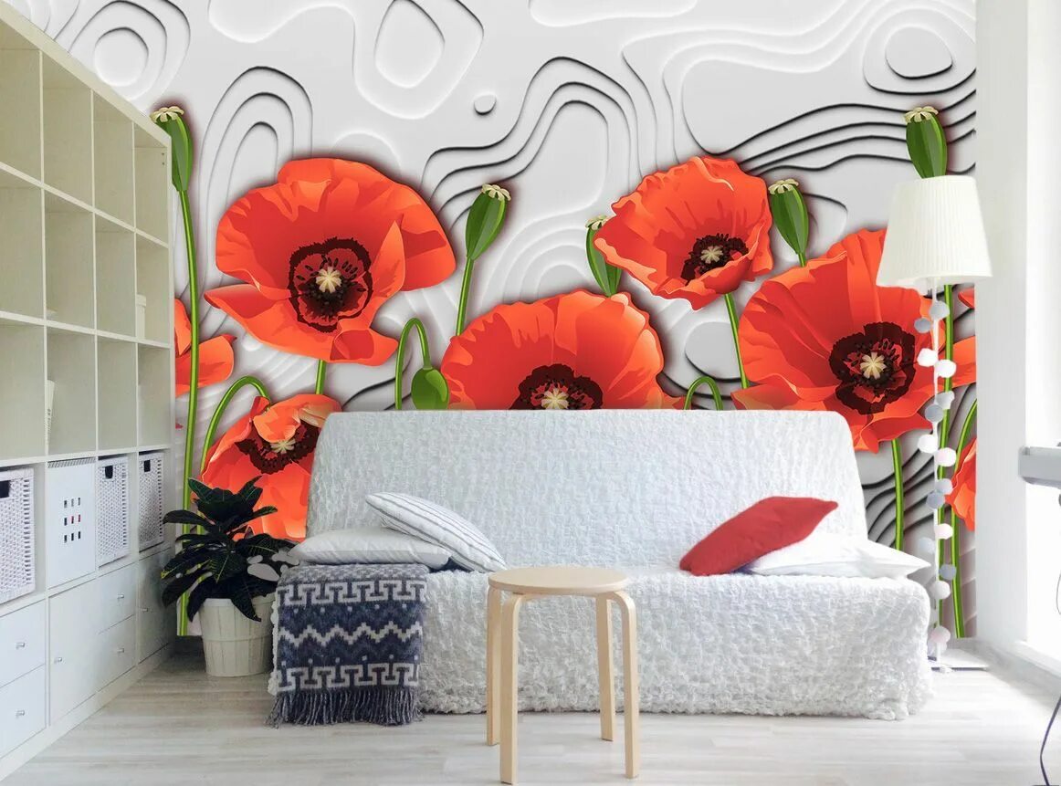 Маки на обоях фото Wallpaper Mural Poppy Art Wallpaper Mural Floral Wall Murals Muralunique Muralun