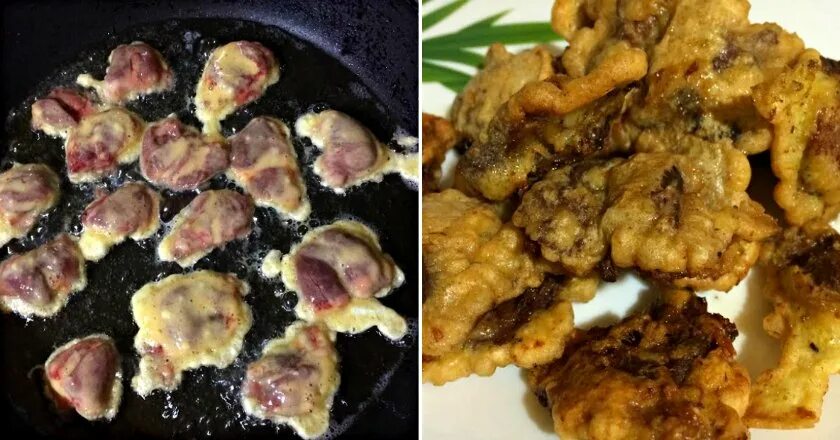 Сколько жарить сердечки на сковороде. Отбивные из куриных сердечек в кляре. жареные куриные сердечки на сковороде. куриные сердечки в кляре на сковороде. куриные сердечки в панировке.