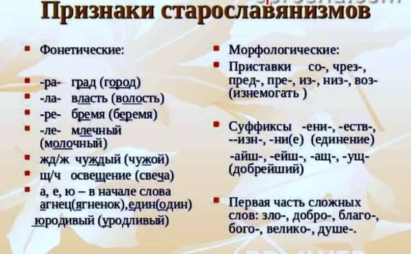 Старославянизмом является слово. Признаки старославянизмов. Приметы старославянизмов. Старославянизмы примеры и их значение. Старославянизмы и русизмы таблица.