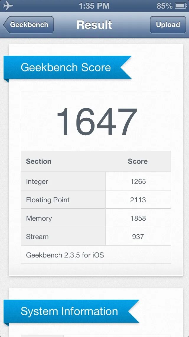 Upload result