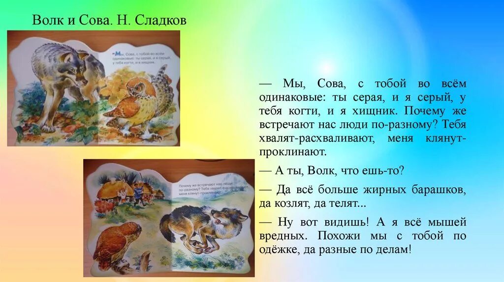 Сладков читать 2 класс. Волк и Сова Сладков. Волк и Сова рассказ. Волк Сладков. Сладков.