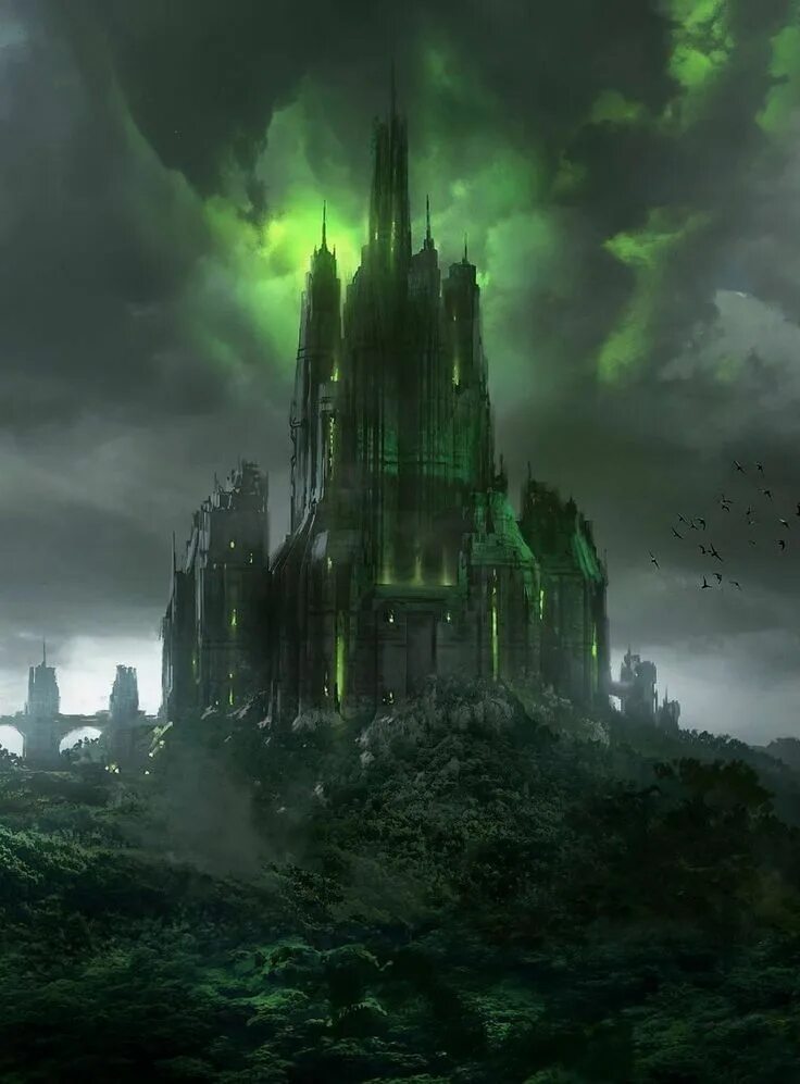 "Dark green fortress with dark walls, ." image created in Shedevrum