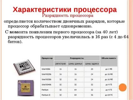 Характеристика классов процессора